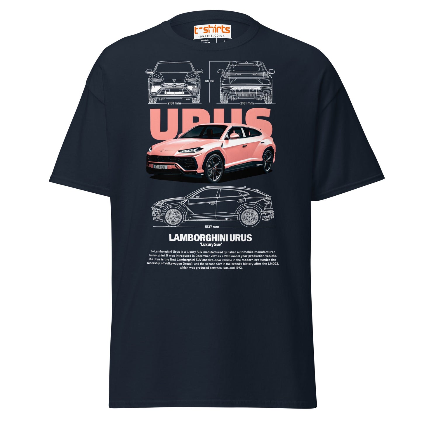Lamborghini Urus T-Shirt | Luxury SUV Car Tee - Navy - T-Shirts Online