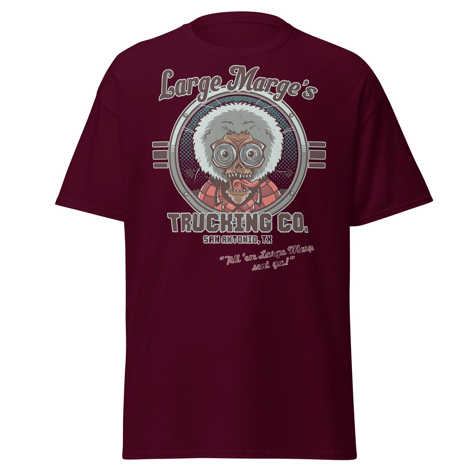 Large Marge's Trucking Co. Horror Movie T-Shirt - Maroon - T-Shirts Online
