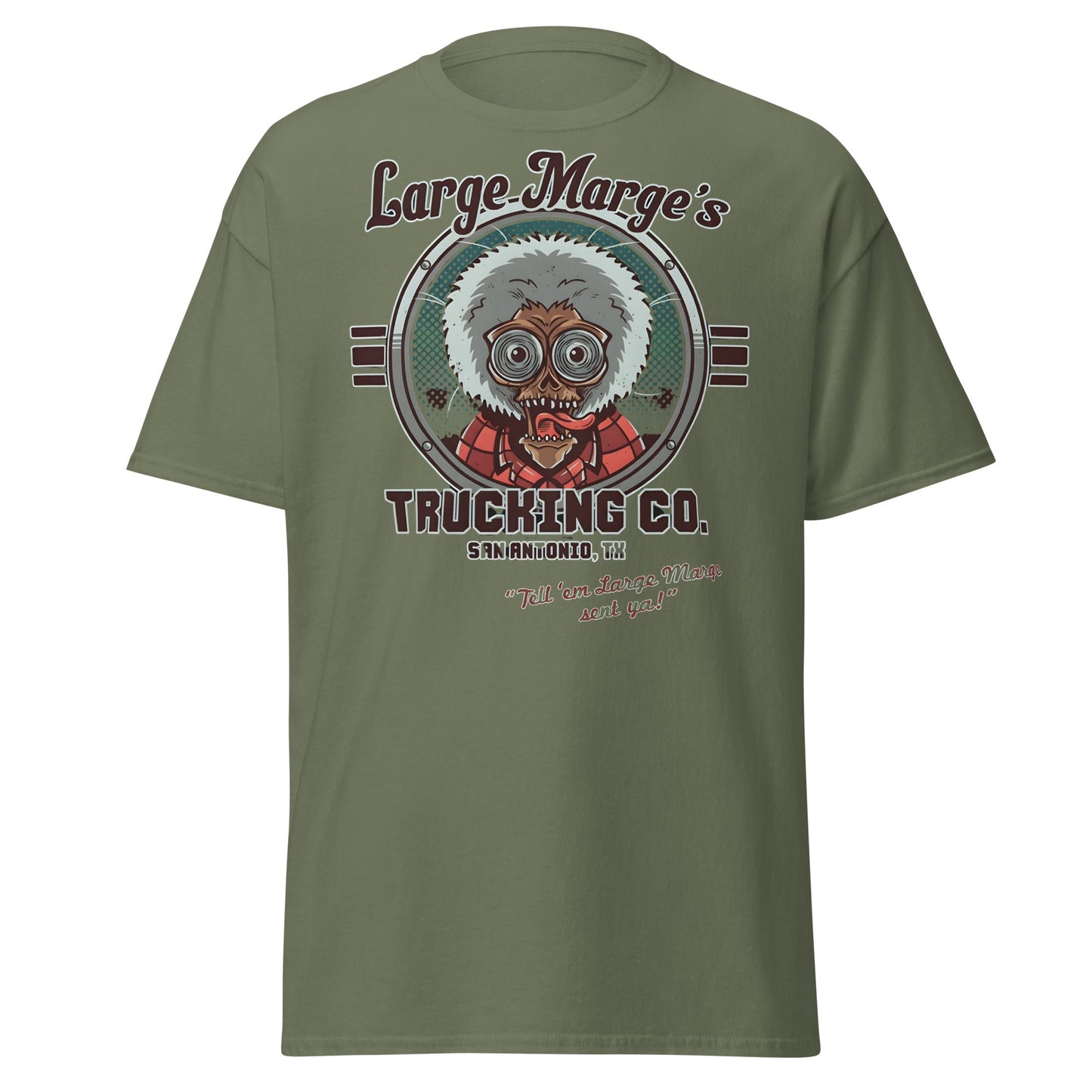 Large Marge's Trucking Co. Horror Movie T-Shirt - Military Green - T-Shirts Online