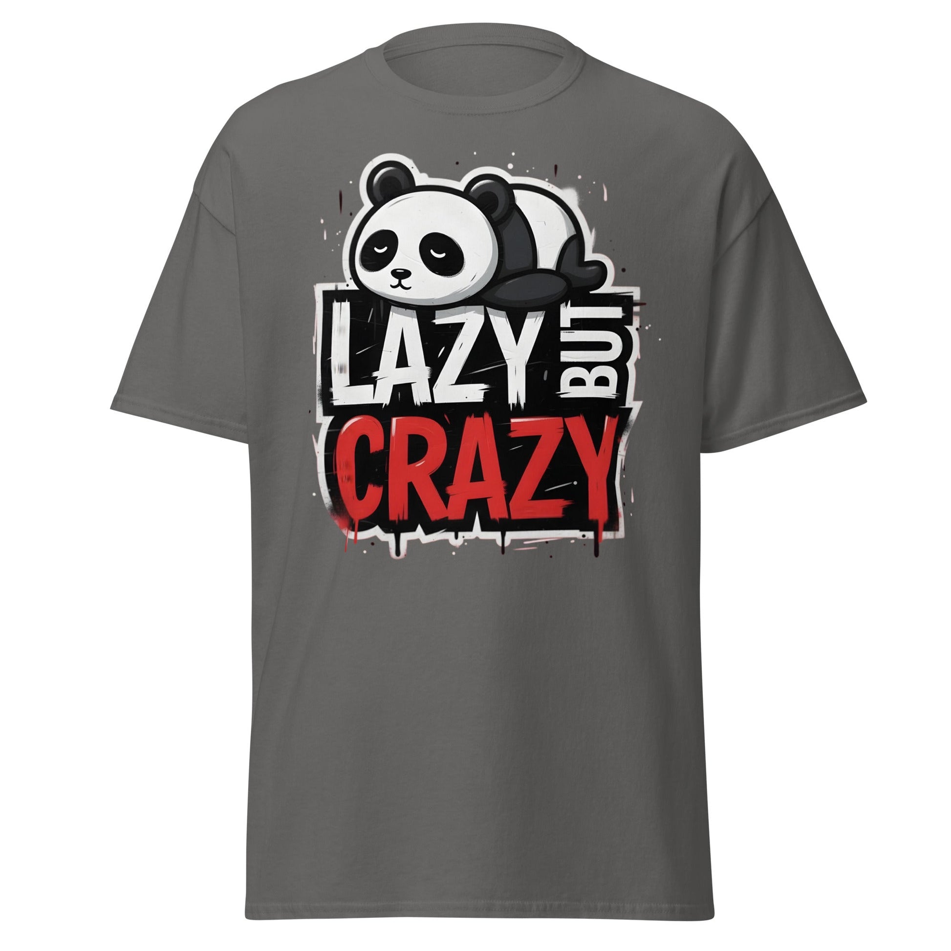 Lazy But Crazy Panda T-Shirt - Funny Cute Animal Tee - Charcoal - T-Shirts Online