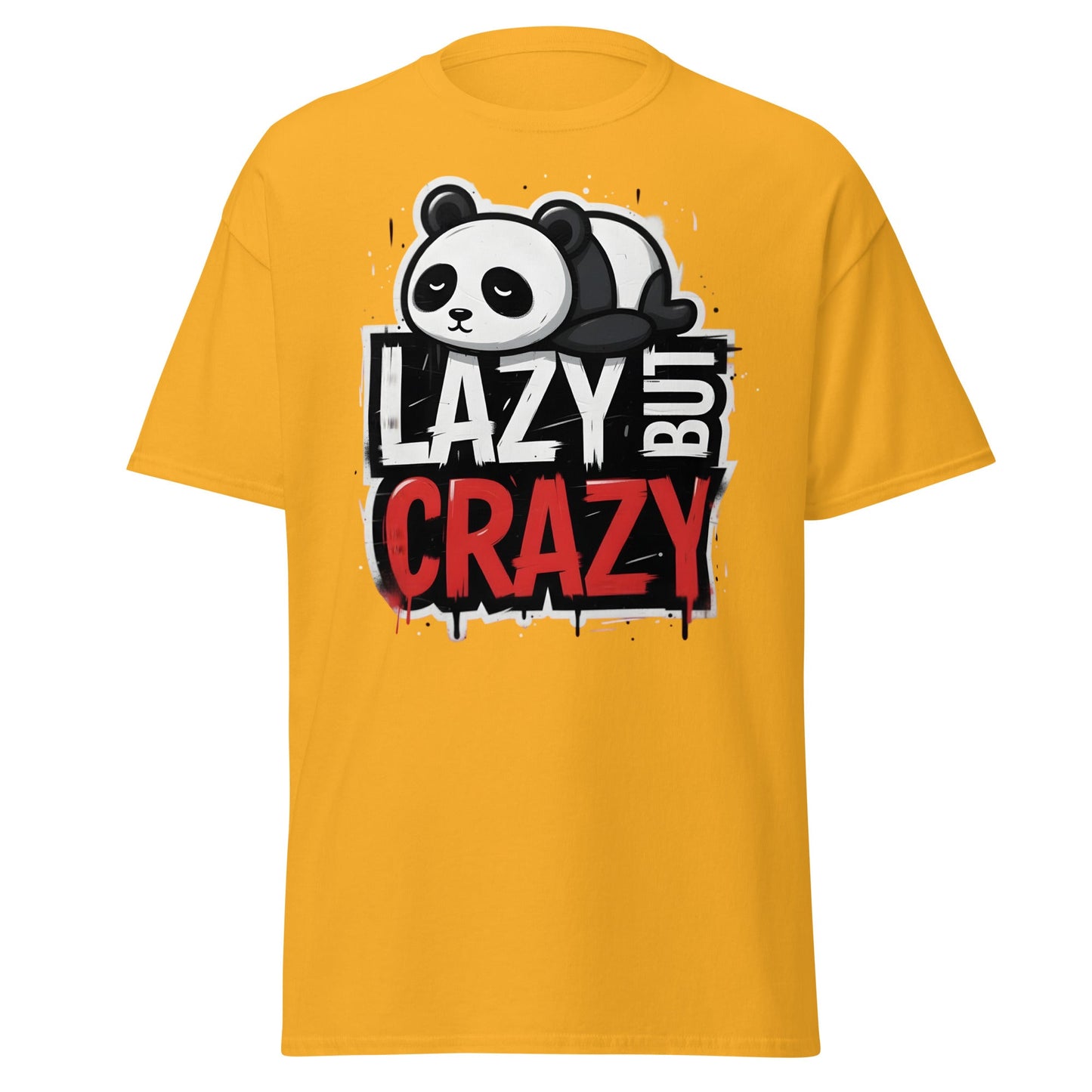 Lazy But Crazy Panda T-Shirt - Funny Cute Animal Tee - Gold - T-Shirts Online