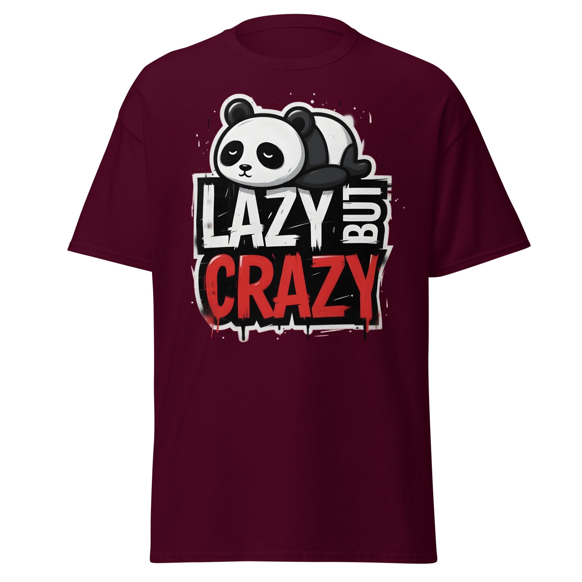 Lazy But Crazy Panda T-Shirt - Funny Cute Animal Tee - Maroon - T-Shirts Online