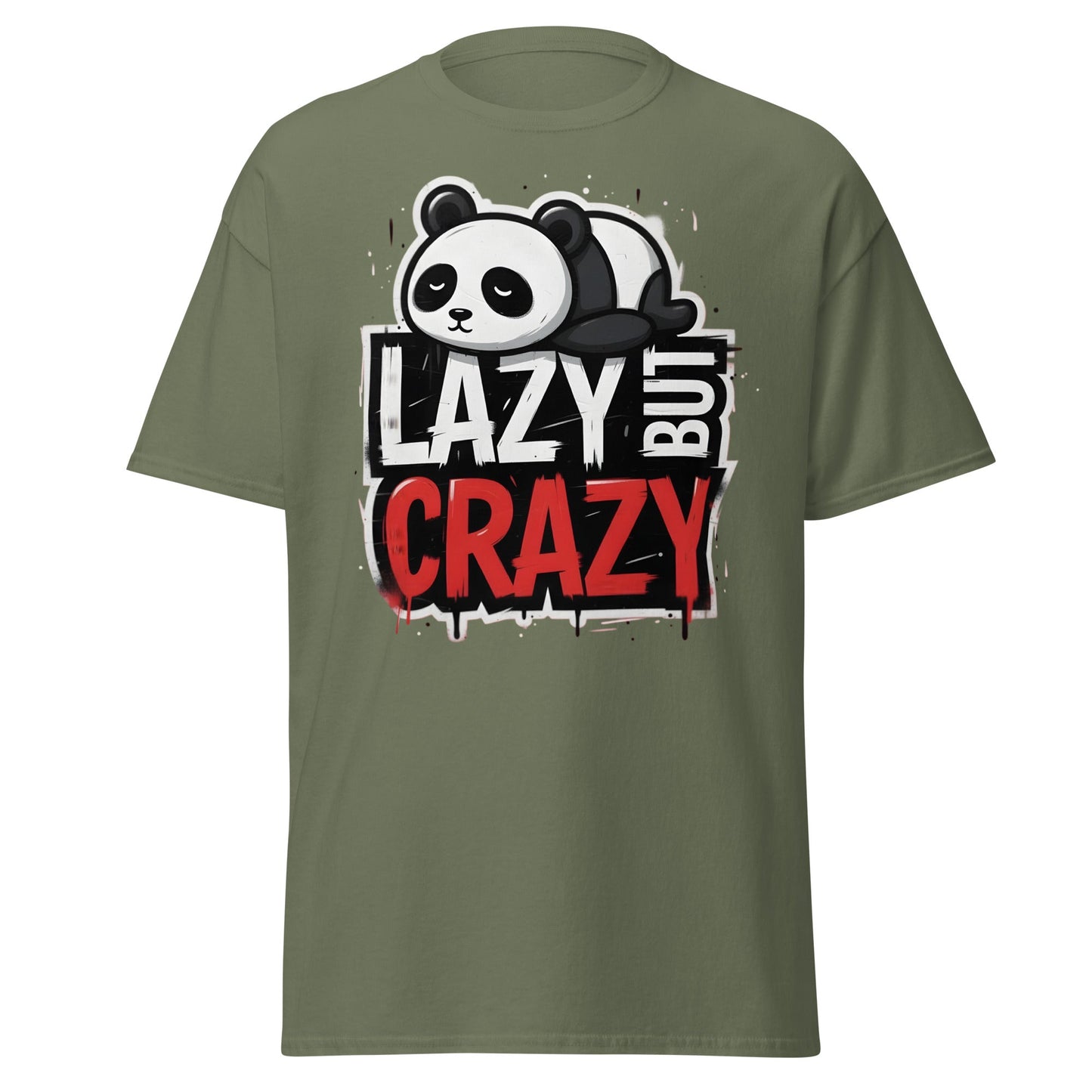 Lazy But Crazy Panda T-Shirt - Funny Cute Animal Tee - Military Green - T-Shirts Online