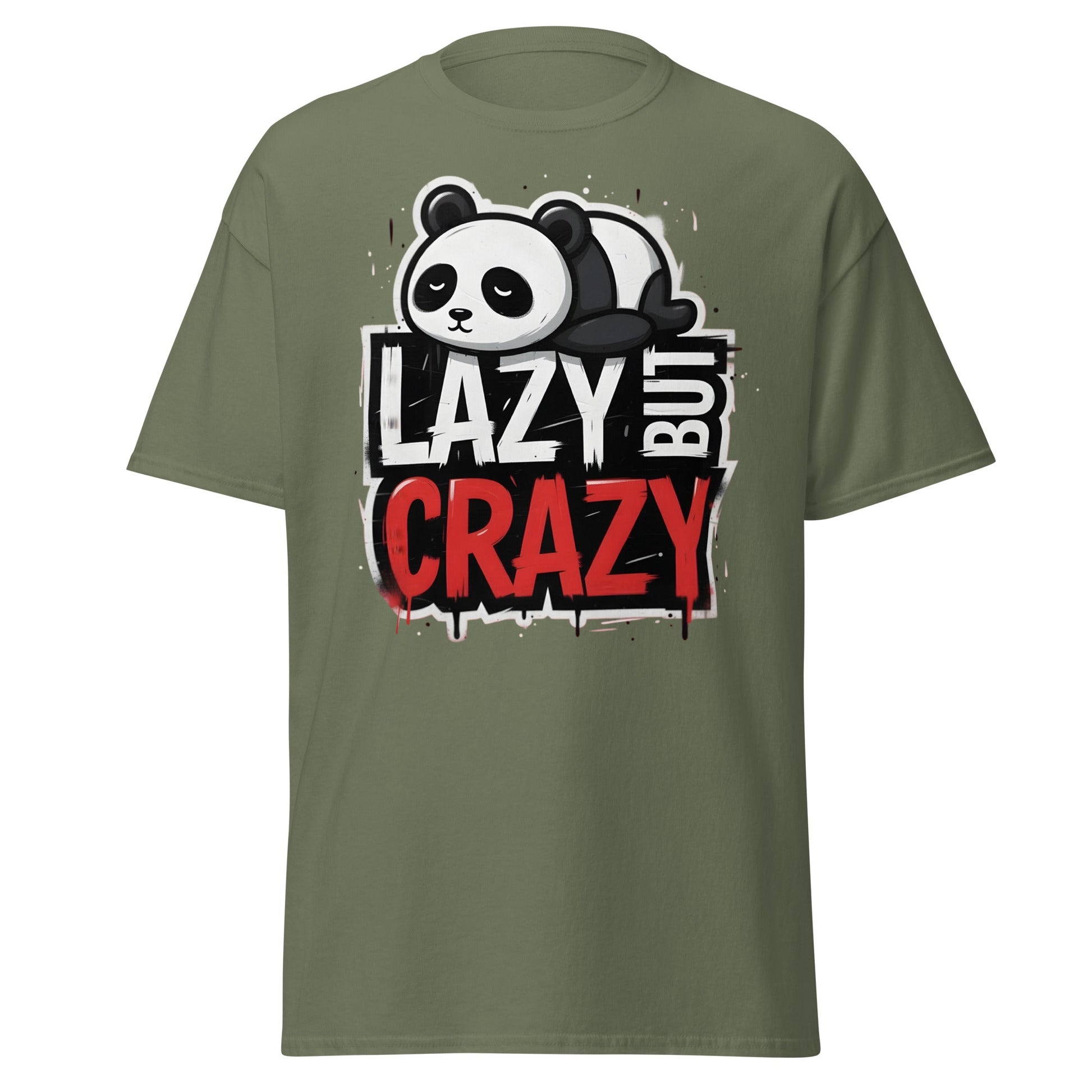 Lazy But Crazy Panda T-Shirt - Funny Cute Animal Tee - Military Green - T-Shirts Online