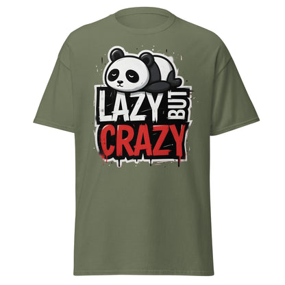 Lazy But Crazy Panda T-Shirt - Funny Cute Animal Tee - Military Green - T-Shirts Online