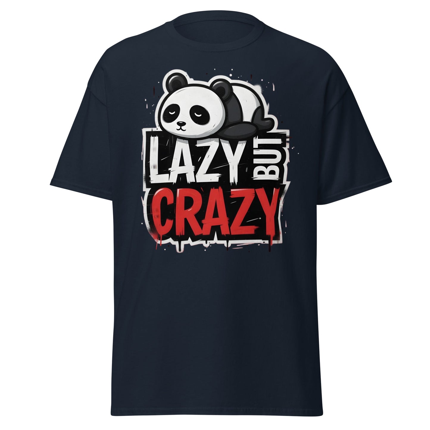Lazy But Crazy Panda T-Shirt - Funny Cute Animal Tee - Navy - T-Shirts Online