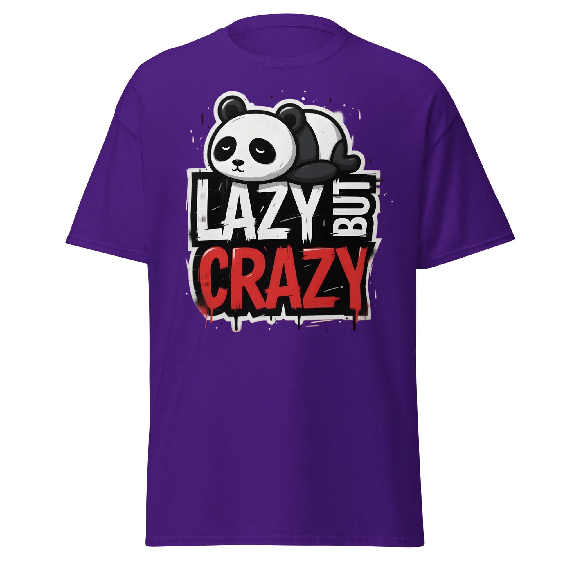 Lazy But Crazy Panda T-Shirt - Funny Cute Animal Tee - Purple - T-Shirts Online
