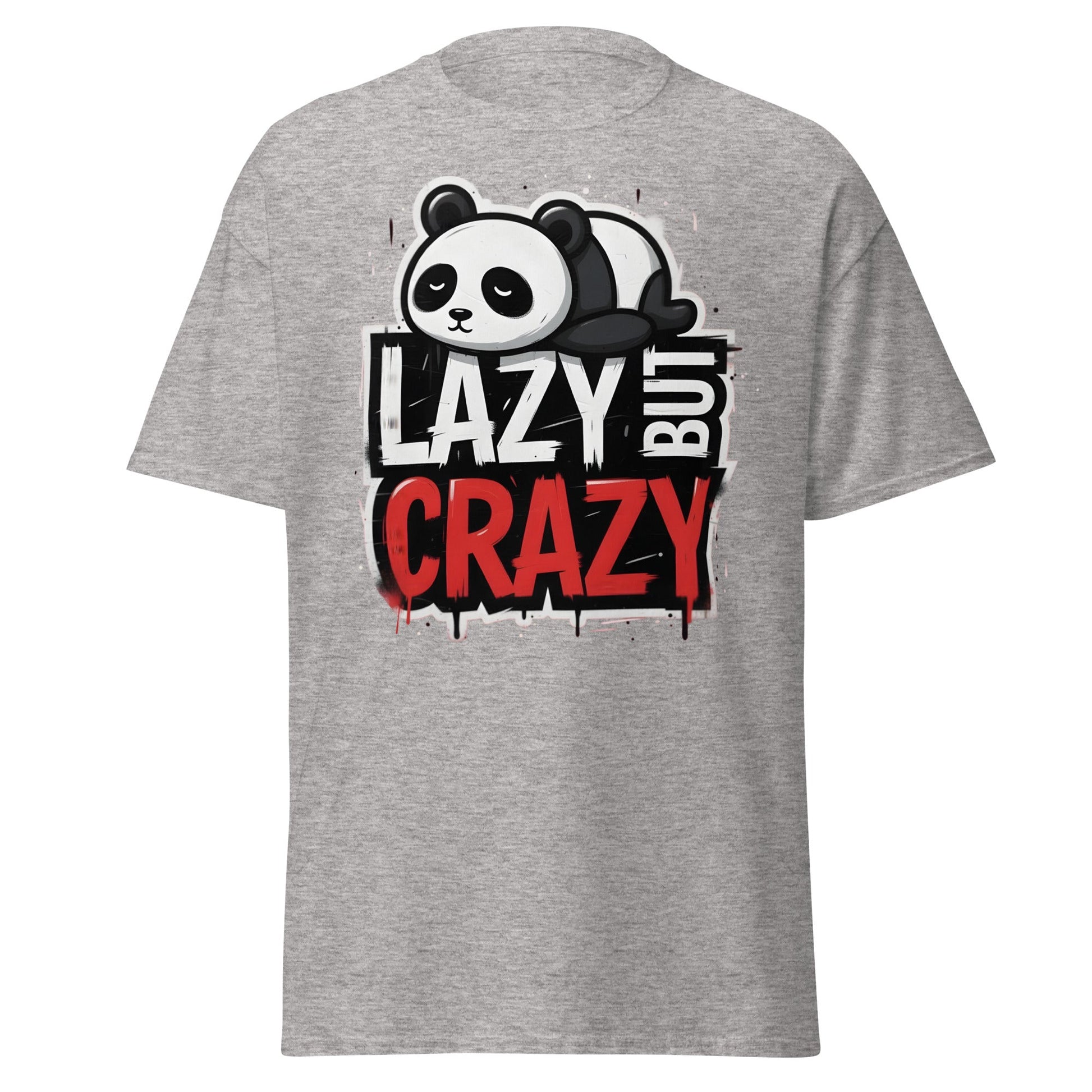 Lazy But Crazy Panda T-Shirt - Funny Cute Animal Tee - Sport Grey - T-Shirts Online