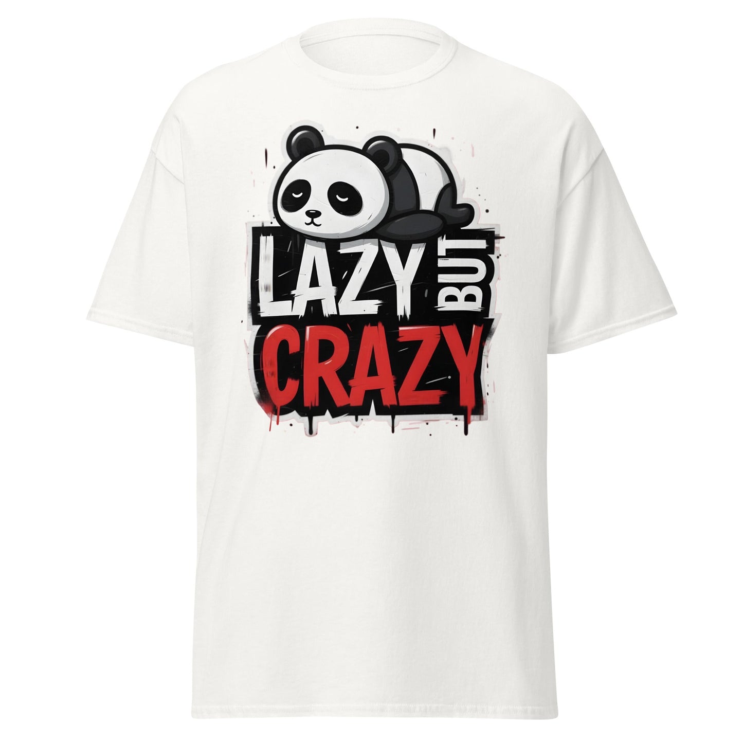 Lazy But Crazy Panda T-Shirt - Funny Cute Animal Tee - White - T-Shirts Online