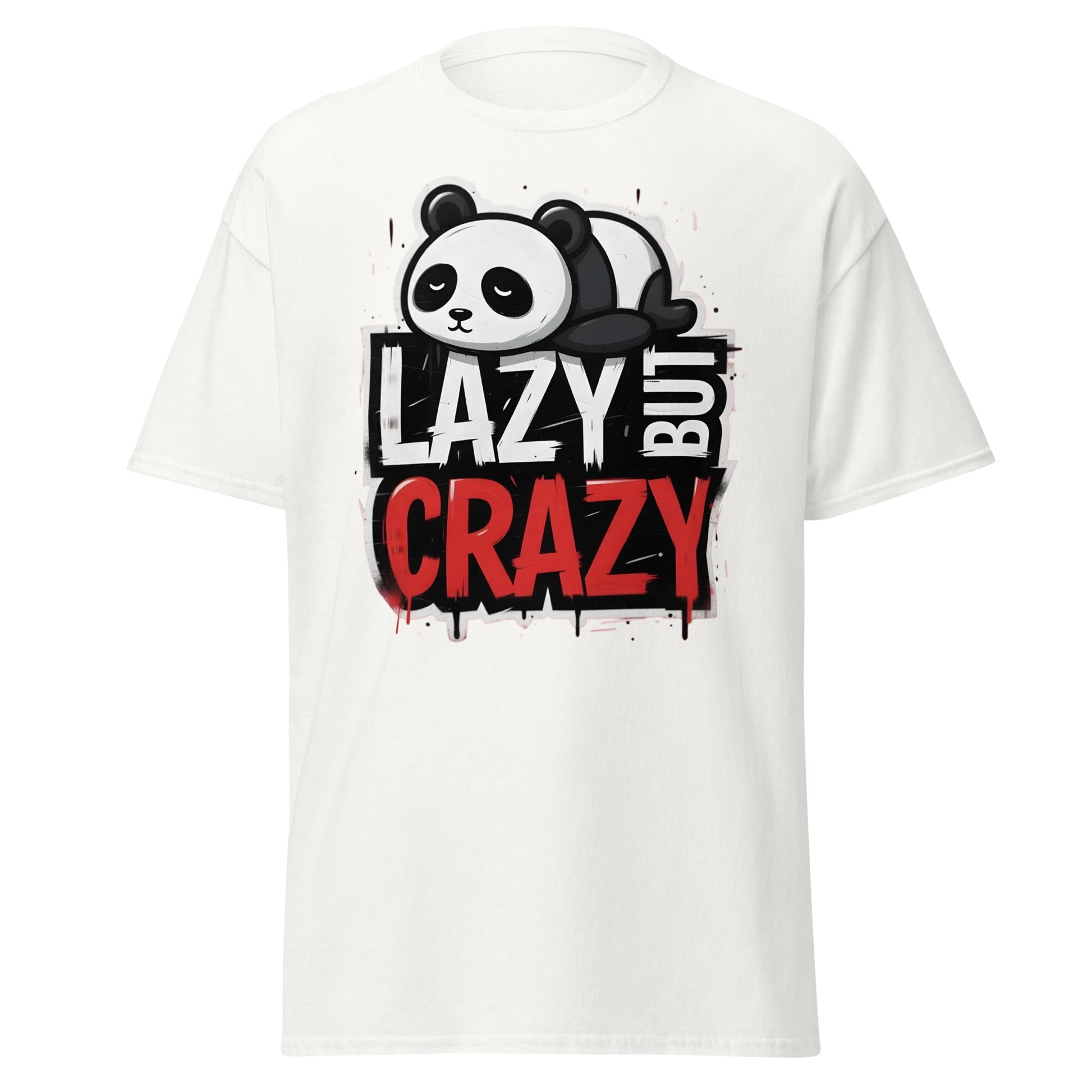 Lazy But Crazy Panda T-Shirt - Funny Cute Animal Tee - White - T-Shirts Online