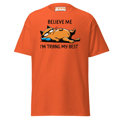 Lazy Cat T-Shirt | Believe Me I’m Trying My Best Tee - Orange - T-Shirts Online