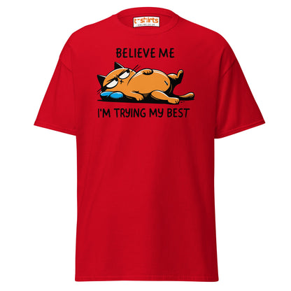 Lazy Cat T-Shirt | Believe Me I’m Trying My Best Tee - Red - T-Shirts Online
