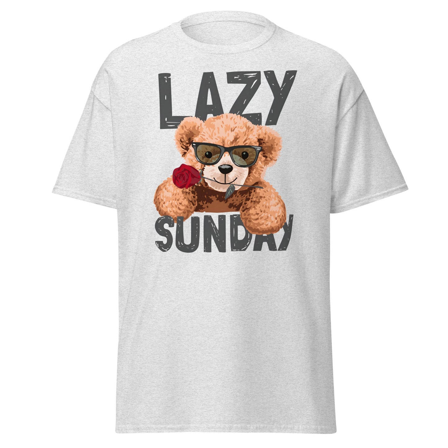 Lazy Sunday Teddy Bear T-Shirt | Cute Chill Day Tee - Ash - T-Shirts Online