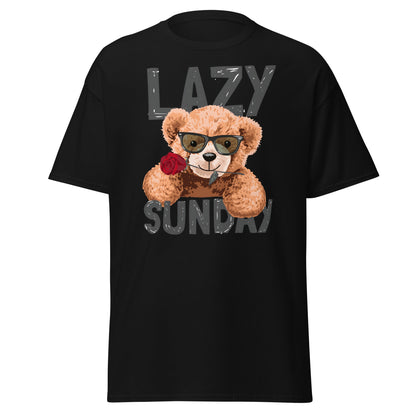 Lazy Sunday Teddy Bear T-Shirt | Cute Chill Day Tee - Black - T-Shirts Online