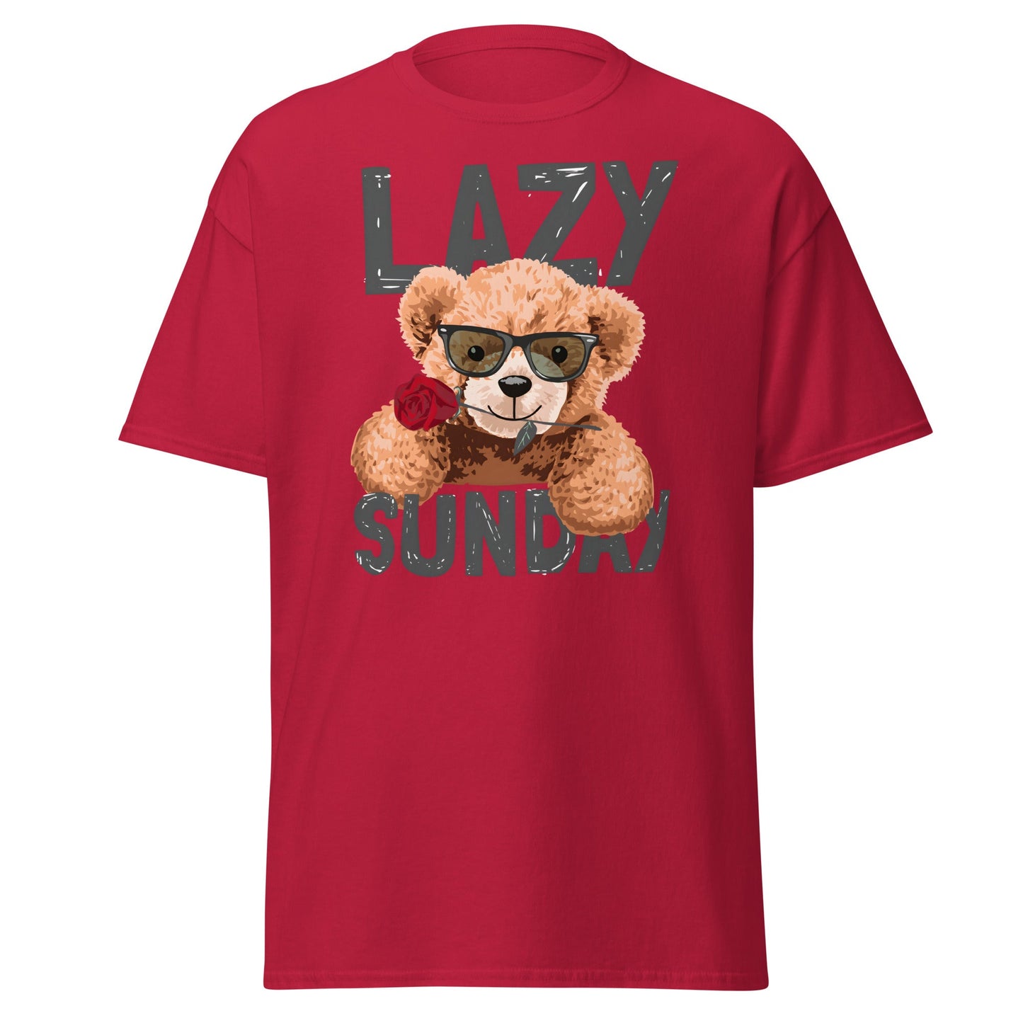 Lazy Sunday Teddy Bear T-Shirt | Cute Chill Day Tee - Cardinal - T-Shirts Online
