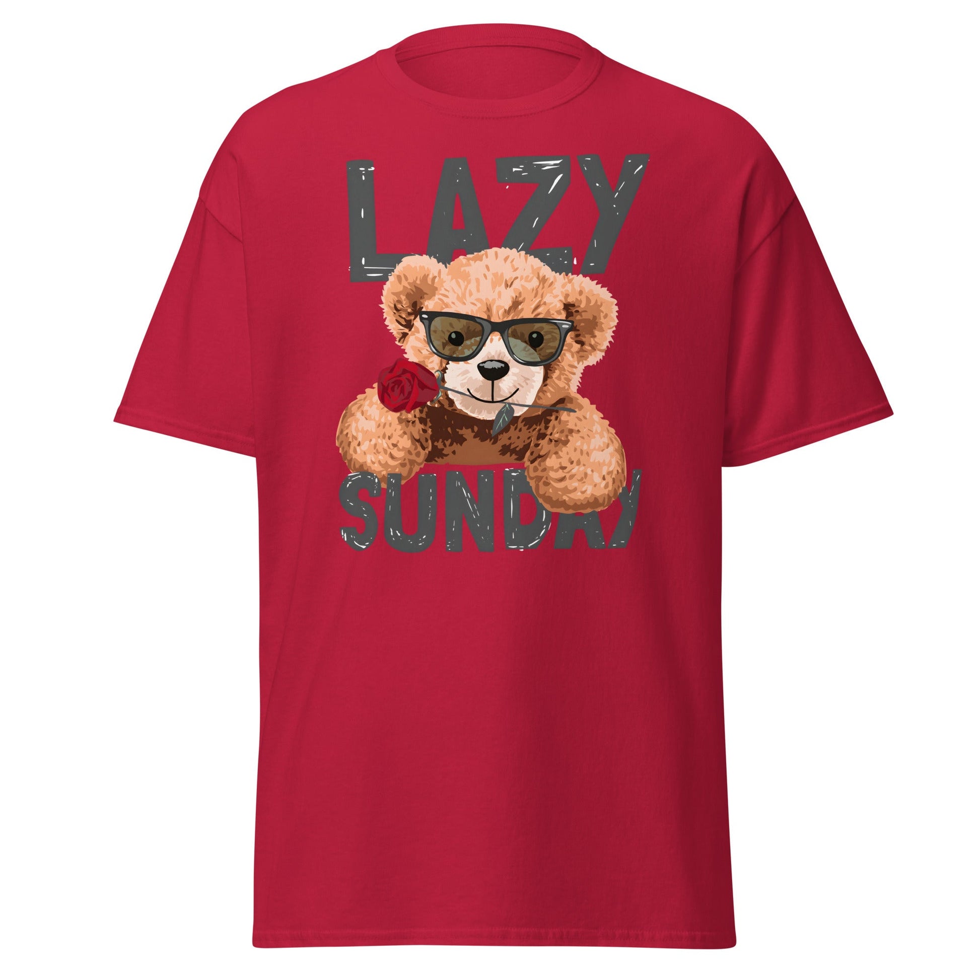 Lazy Sunday Teddy Bear T-Shirt | Cute Chill Day Tee - Cardinal - T-Shirts Online