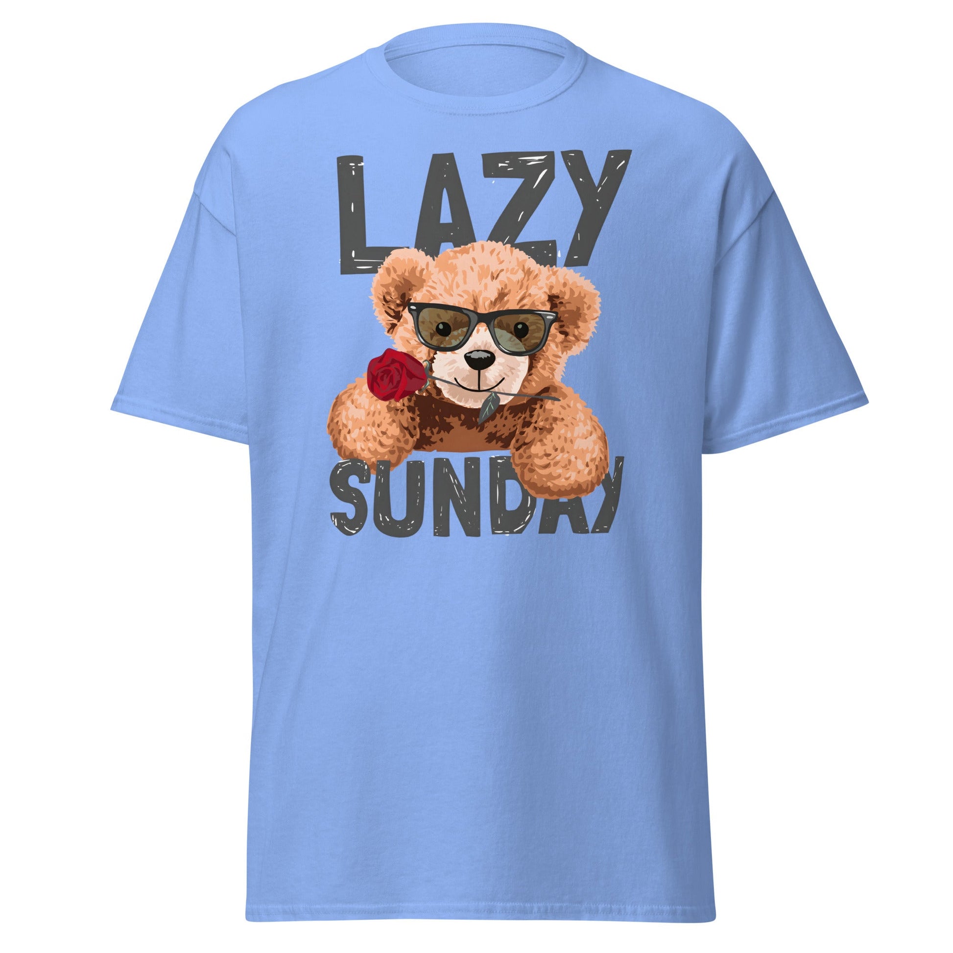 Lazy Sunday Teddy Bear T-Shirt | Cute Chill Day Tee - Carolina Blue - T-Shirts Online