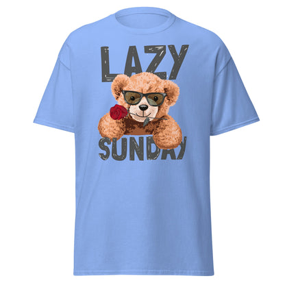 Lazy Sunday Teddy Bear T-Shirt | Cute Chill Day Tee - Carolina Blue - T-Shirts Online