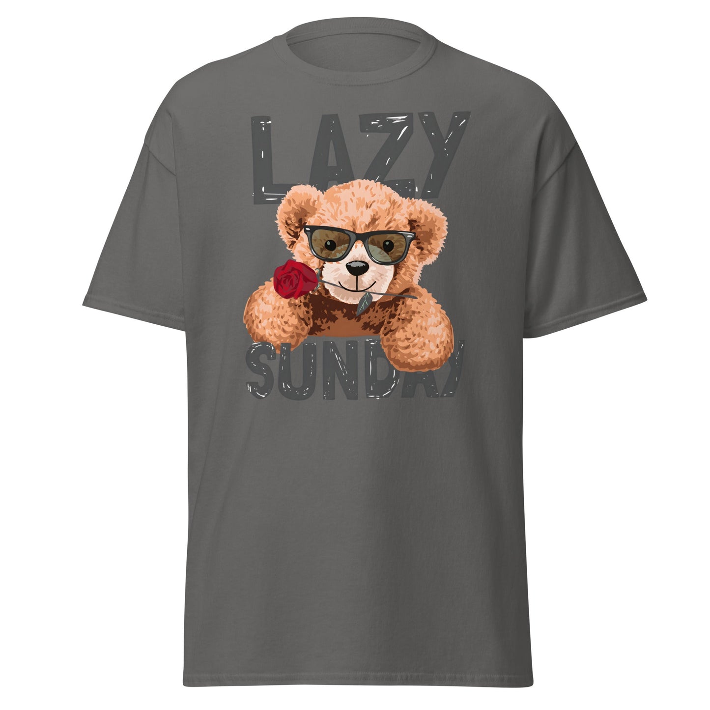 Lazy Sunday Teddy Bear T-Shirt | Cute Chill Day Tee - Charcoal - T-Shirts Online