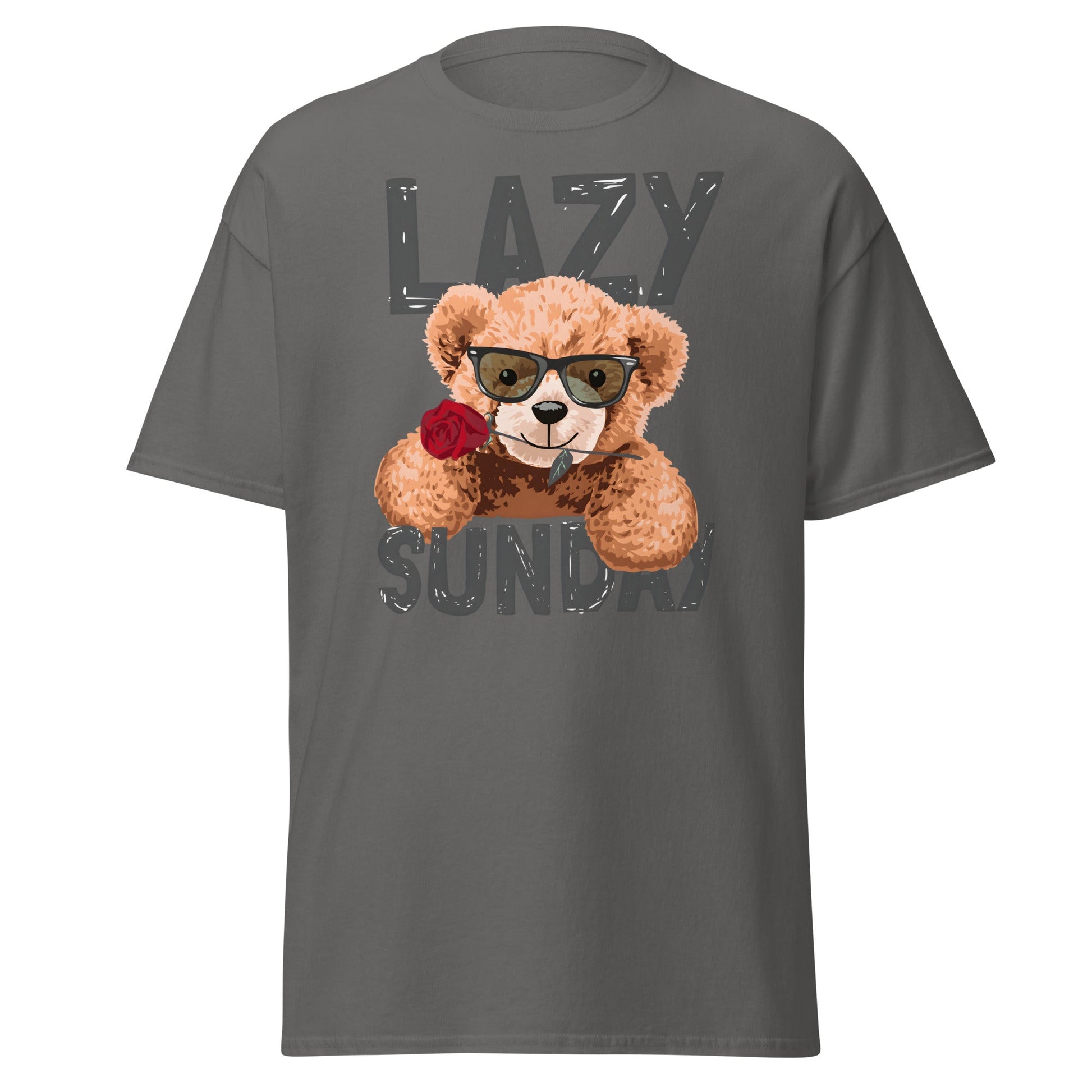 Lazy Sunday Teddy Bear T-Shirt | Cute Chill Day Tee - Charcoal - T-Shirts Online