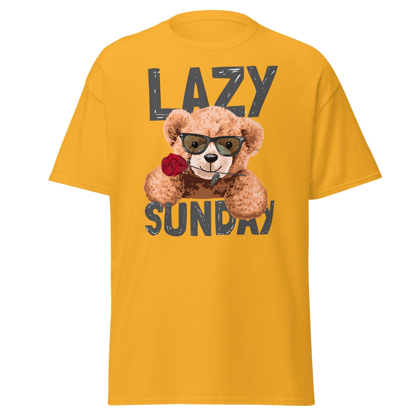 Lazy Sunday Teddy Bear T-Shirt | Cute Chill Day Tee - Gold - T-Shirts Online