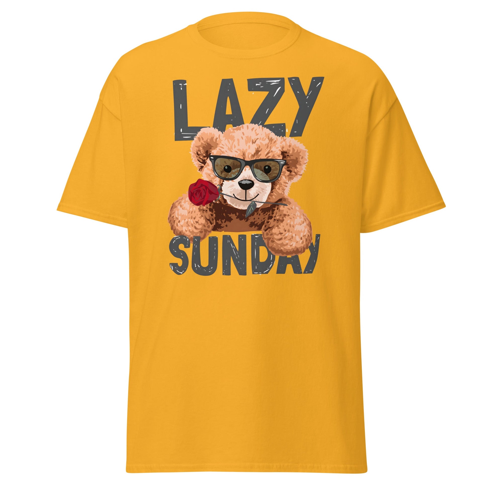 Lazy Sunday Teddy Bear T-Shirt | Cute Chill Day Tee - Gold - T-Shirts Online