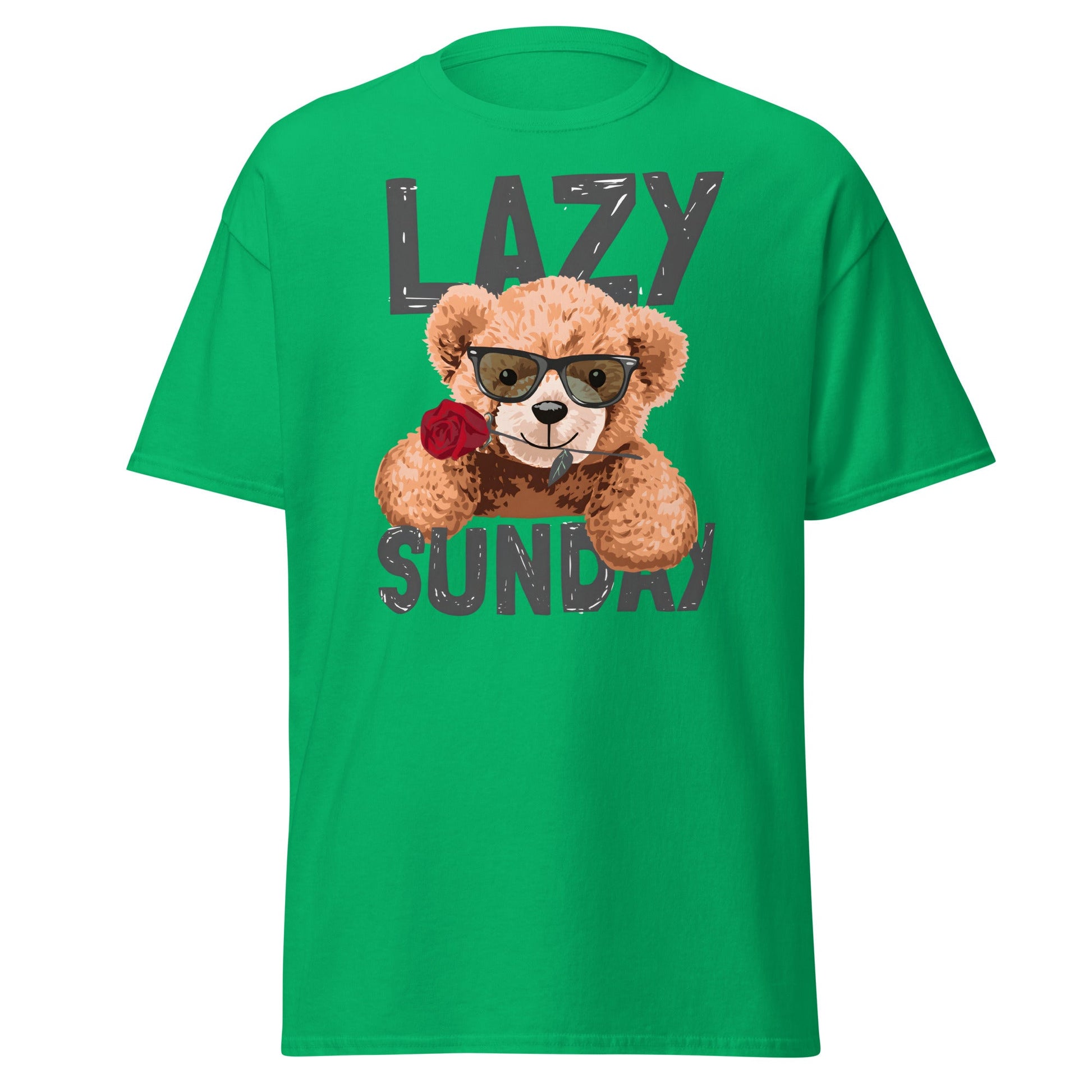 Lazy Sunday Teddy Bear T-Shirt | Cute Chill Day Tee - Irish Green - T-Shirts Online
