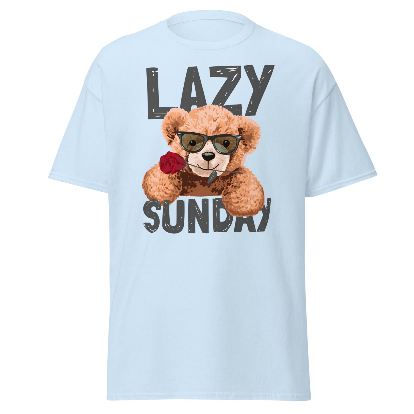 Lazy Sunday Teddy Bear T-Shirt | Cute Chill Day Tee - Light Blue - T-Shirts Online