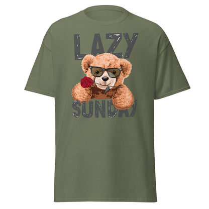 Lazy Sunday Teddy Bear T-Shirt | Cute Chill Day Tee - Military Green - T-Shirts Online