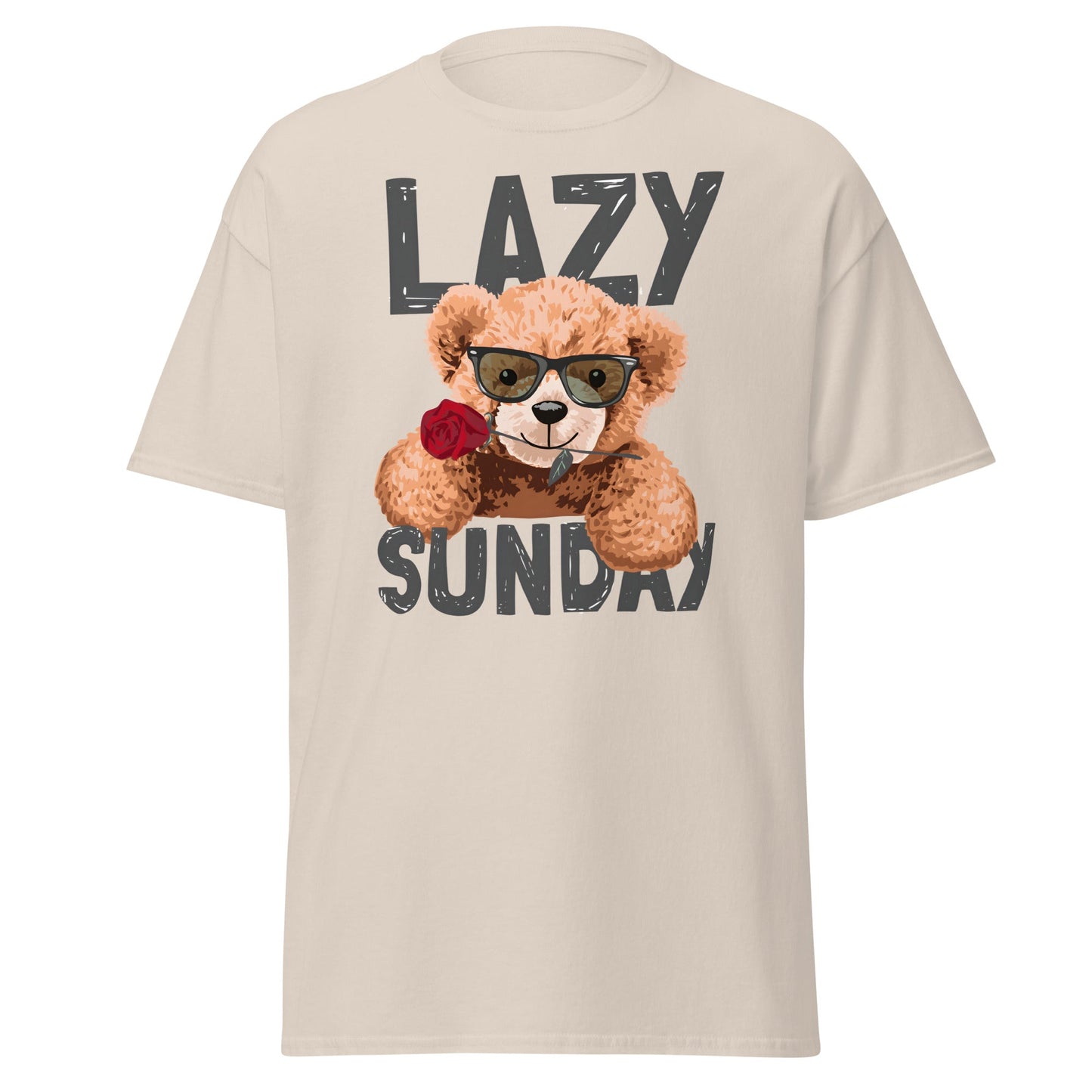 Lazy Sunday Teddy Bear T-Shirt | Cute Chill Day Tee - Natural - T-Shirts Online