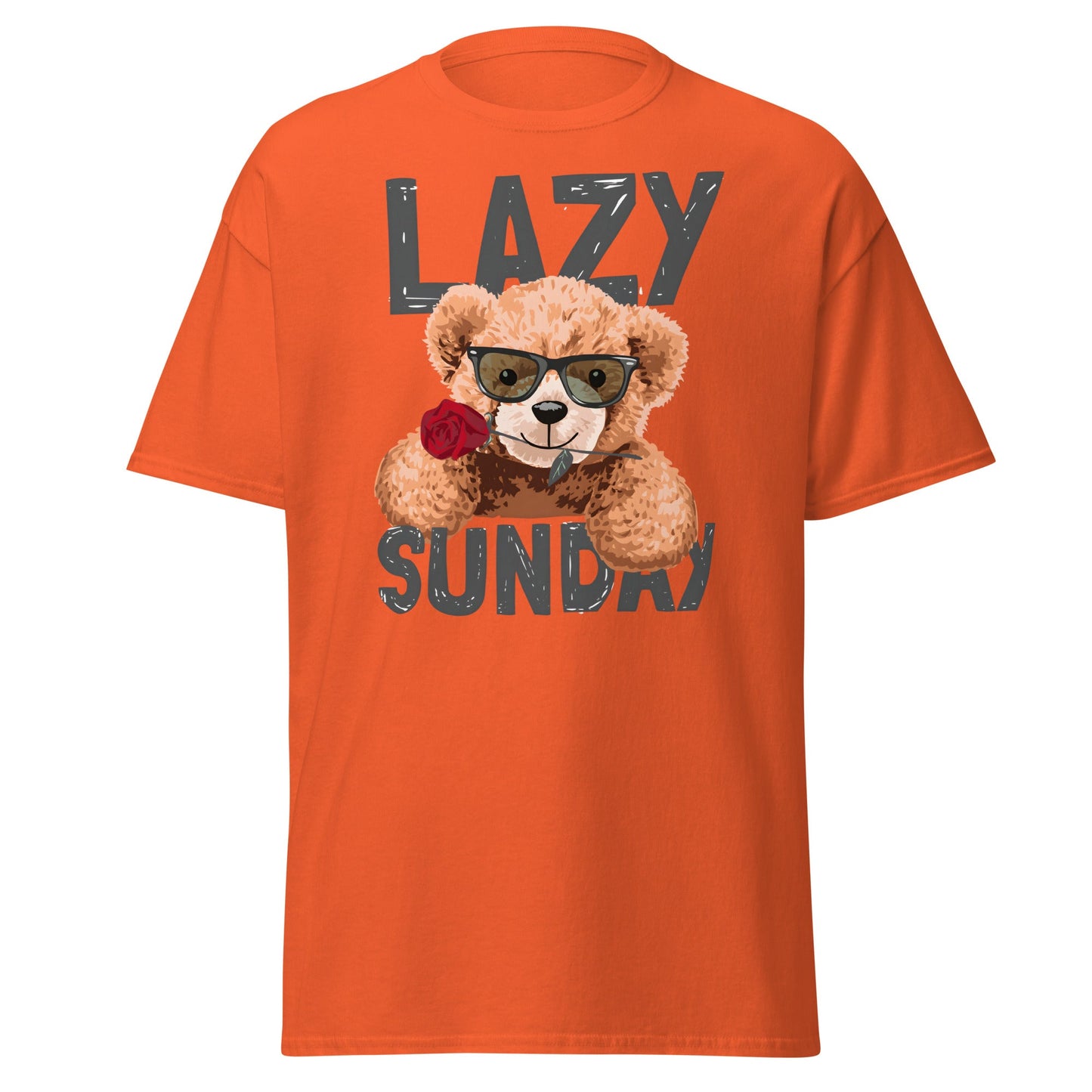 Lazy Sunday Teddy Bear T-Shirt | Cute Chill Day Tee - Orange - T-Shirts Online