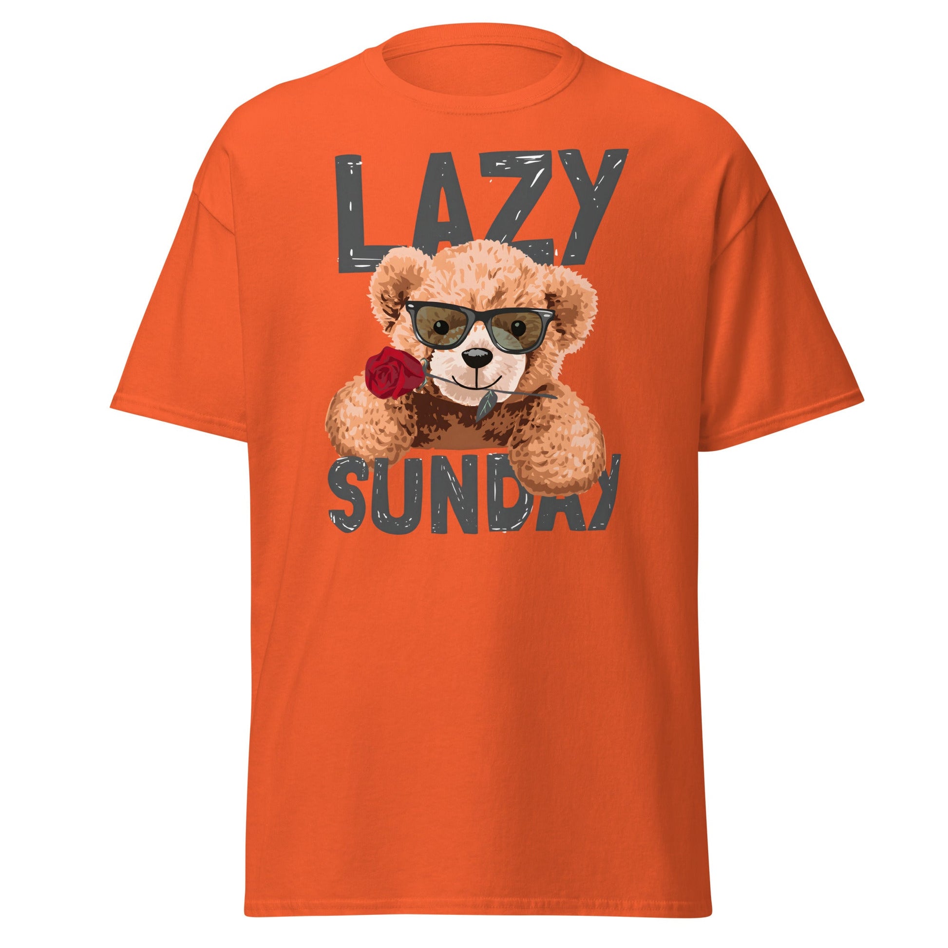 Lazy Sunday Teddy Bear T-Shirt | Cute Chill Day Tee - Orange - T-Shirts Online