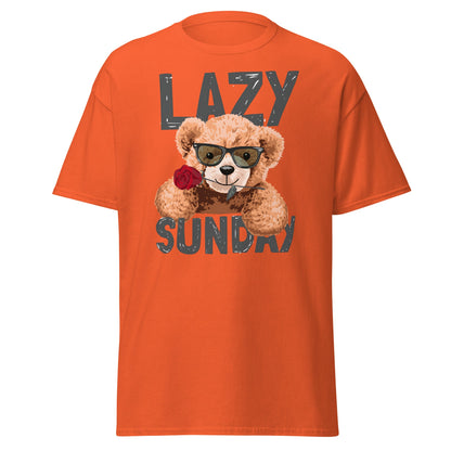 Lazy Sunday Teddy Bear T-Shirt | Cute Chill Day Tee - Orange - T-Shirts Online