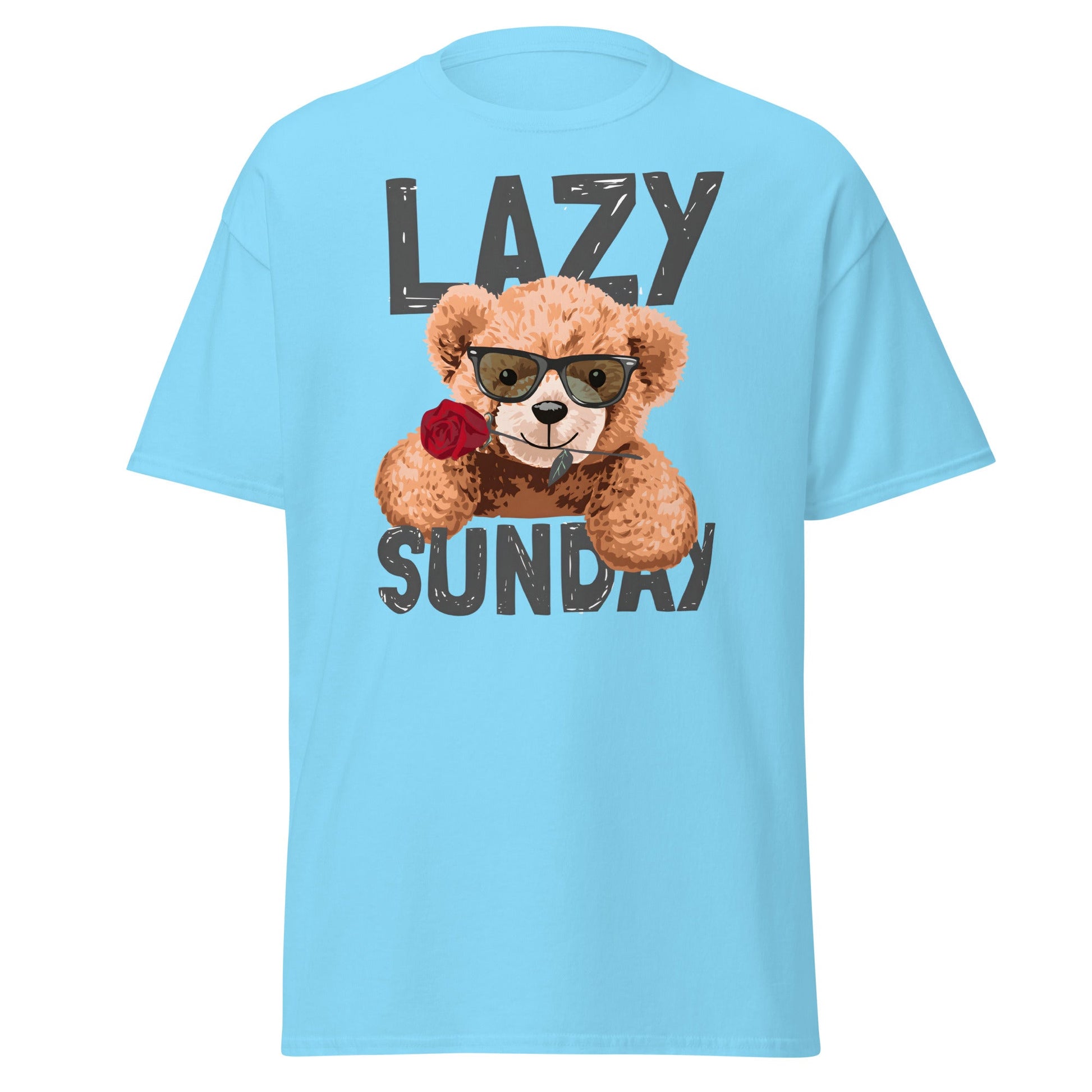 Lazy Sunday Teddy Bear T-Shirt | Cute Chill Day Tee - Sky - T-Shirts Online