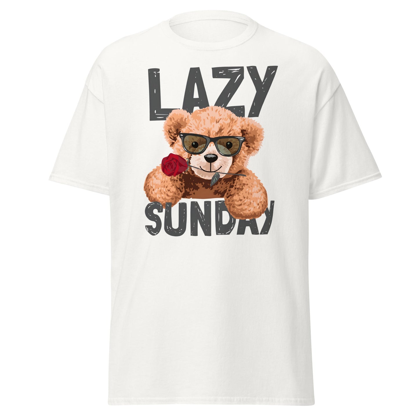 Lazy Sunday Teddy Bear T-Shirt | Cute Chill Day Tee - White - T-Shirts Online