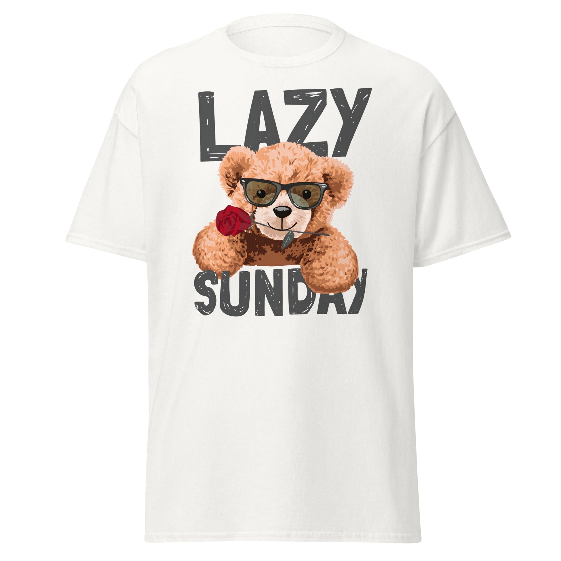 Lazy Sunday Teddy Bear T-Shirt | Cute Chill Day Tee - White - T-Shirts Online