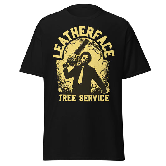 Leatherface Tree Service T-Shirt | Funny Horror Graphic Tee - Black - T-Shirts Online