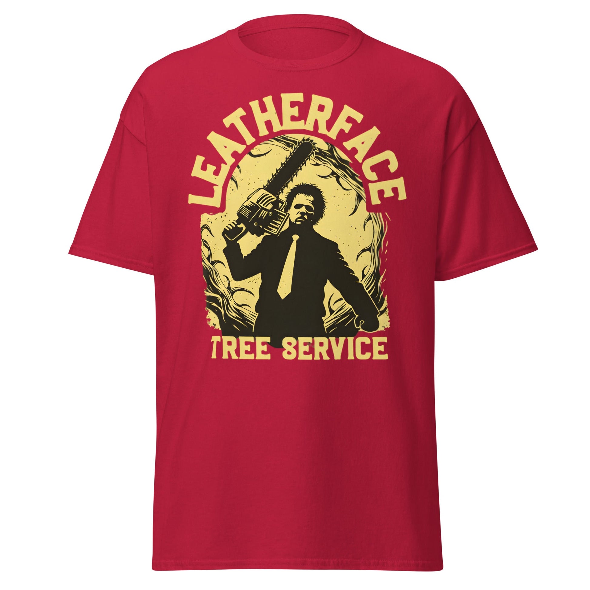 Leatherface Tree Service T-Shirt | Funny Horror Graphic Tee - Cardinal - T-Shirts Online