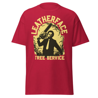 Leatherface Tree Service T-Shirt | Funny Horror Graphic Tee - Cardinal - T-Shirts Online