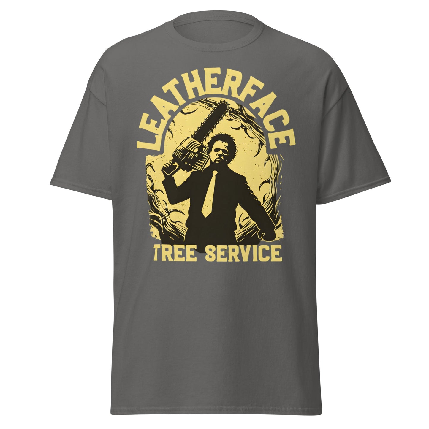 Leatherface Tree Service T-Shirt | Funny Horror Graphic Tee - Charcoal - T-Shirts Online