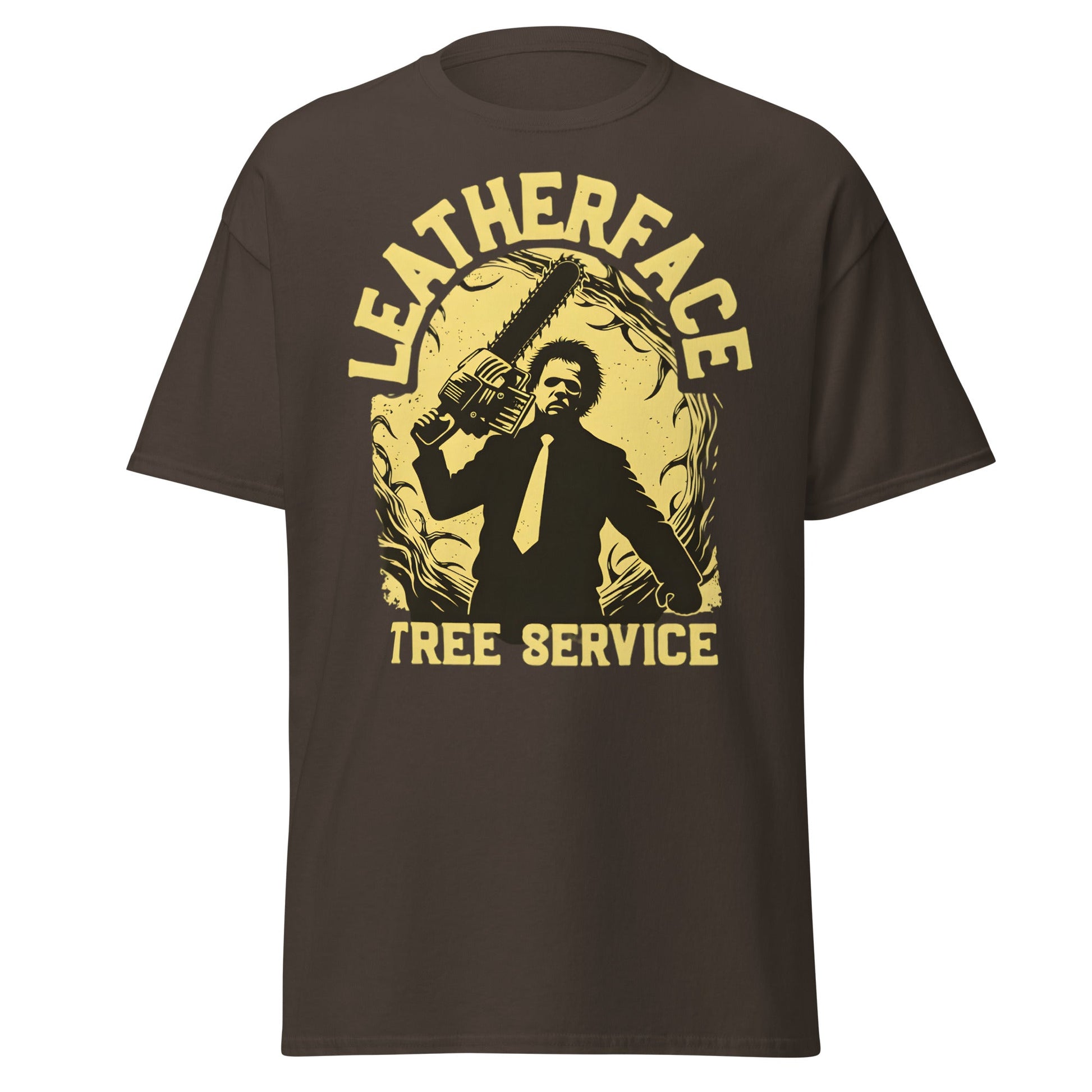 Leatherface Tree Service T-Shirt | Funny Horror Graphic Tee - Dark Chocolate - T-Shirts Online
