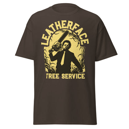 Leatherface Tree Service T-Shirt | Funny Horror Graphic Tee - Dark Chocolate - T-Shirts Online