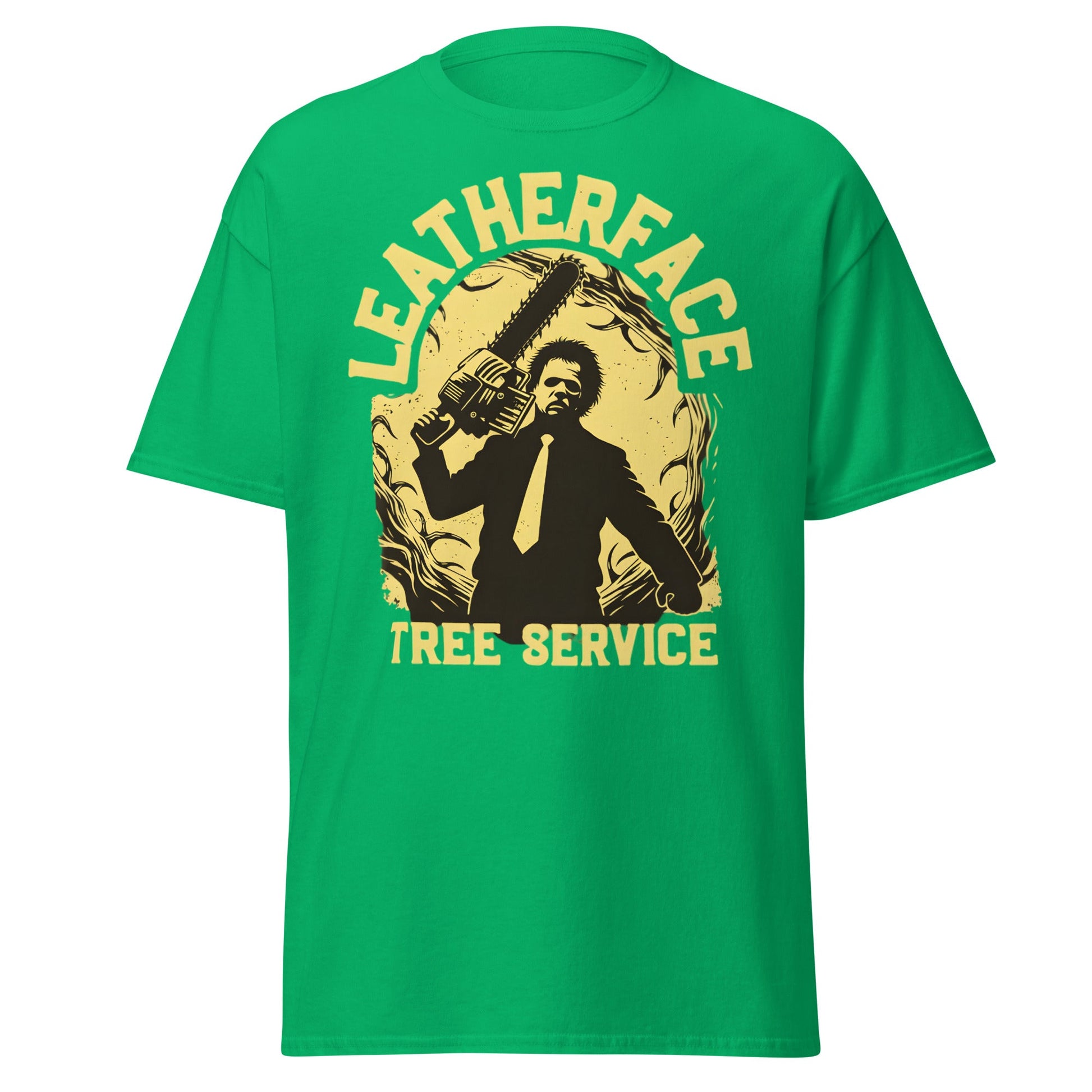 Leatherface Tree Service T-Shirt | Funny Horror Graphic Tee - Irish Green - T-Shirts Online