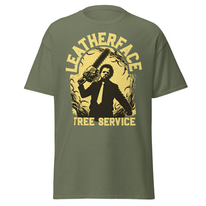 Leatherface Tree Service T-Shirt | Funny Horror Graphic Tee - Military Green - T-Shirts Online