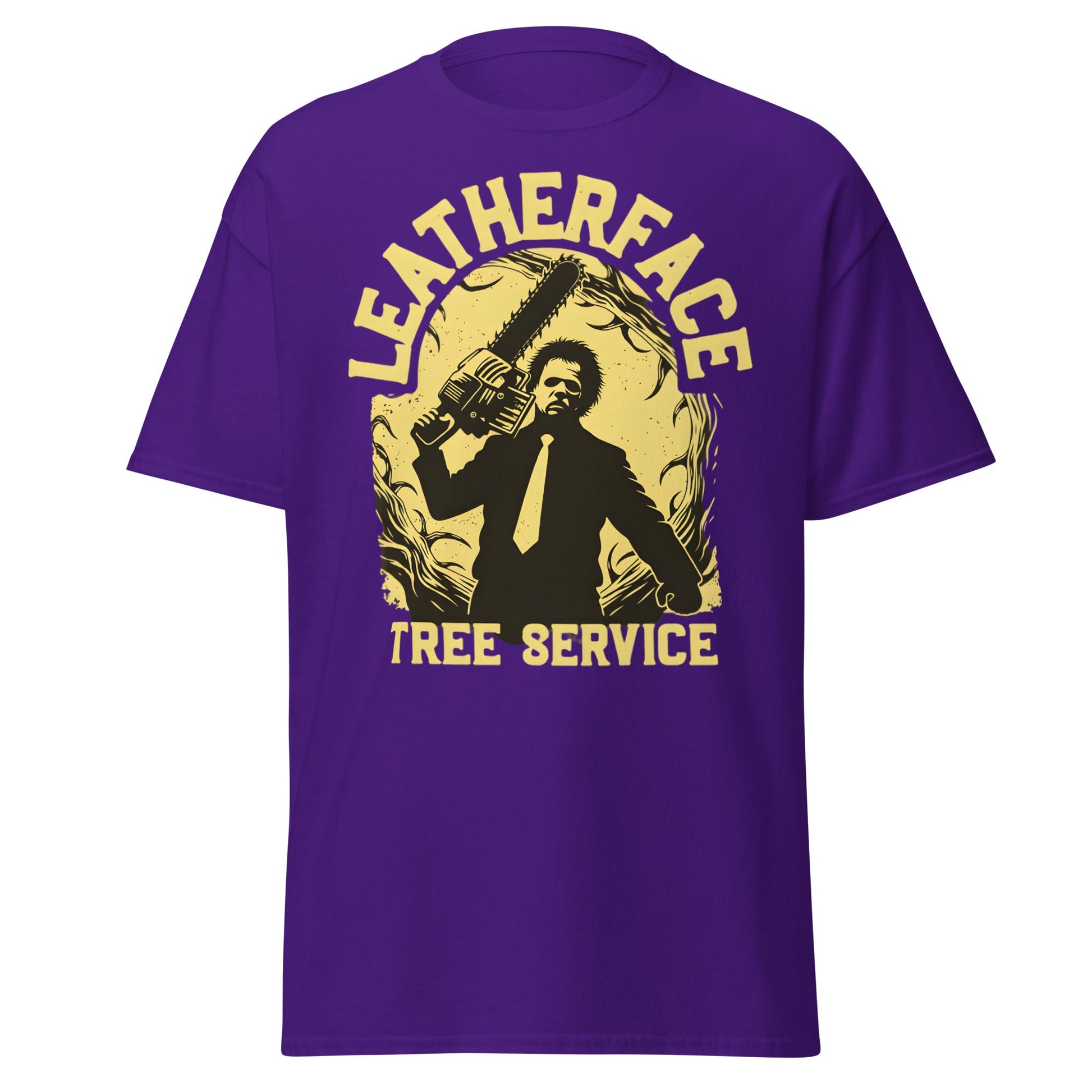 Leatherface Tree Service T-Shirt | Funny Horror Graphic Tee - Purple - T-Shirts Online