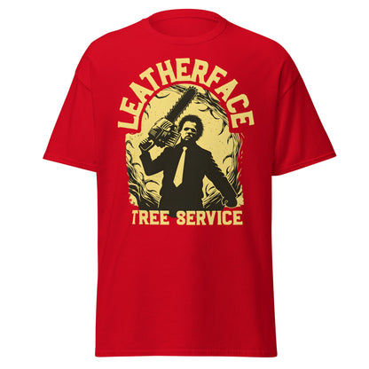 Leatherface Tree Service T-Shirt | Funny Horror Graphic Tee - Red - T-Shirts Online
