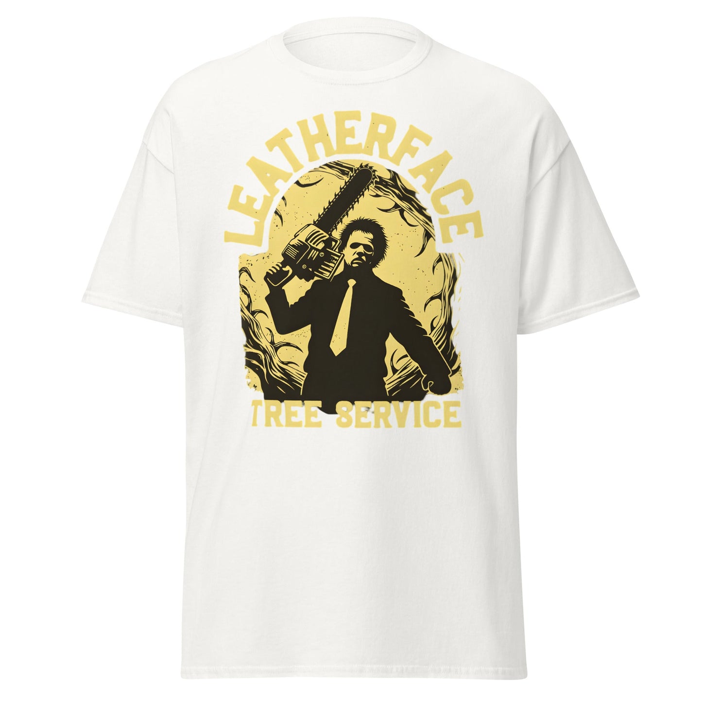 Leatherface Tree Service T-Shirt | Funny Horror Graphic Tee - White - T-Shirts Online
