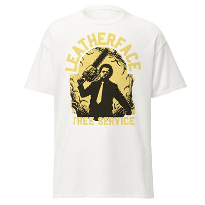Leatherface Tree Service T-Shirt | Funny Horror Graphic Tee - White - T-Shirts Online