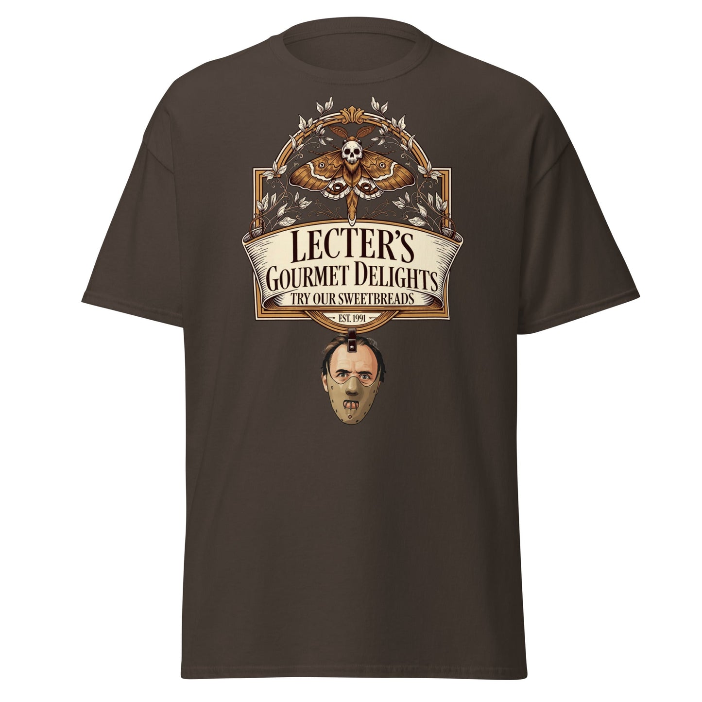 Lecter's Gourmet Delights Funny Horror T-Shirt - Dark Chocolate - T-Shirts Online