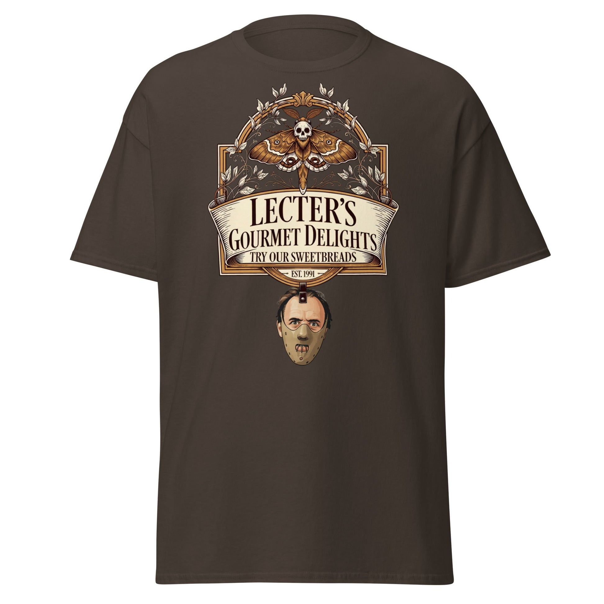 Lecter's Gourmet Delights Funny Horror T-Shirt - Dark Chocolate - T-Shirts Online